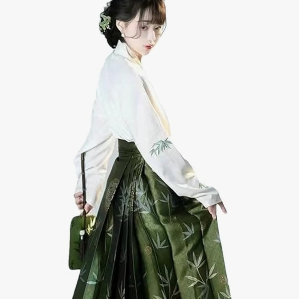 Chinese Hanfu Elegant Green Floral Women's Skirt - Picture 2 of 6